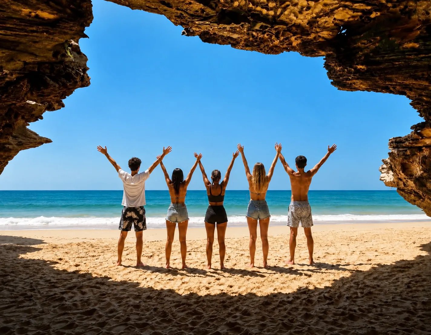 Grupo de visitantes numa praia da Boa Vista