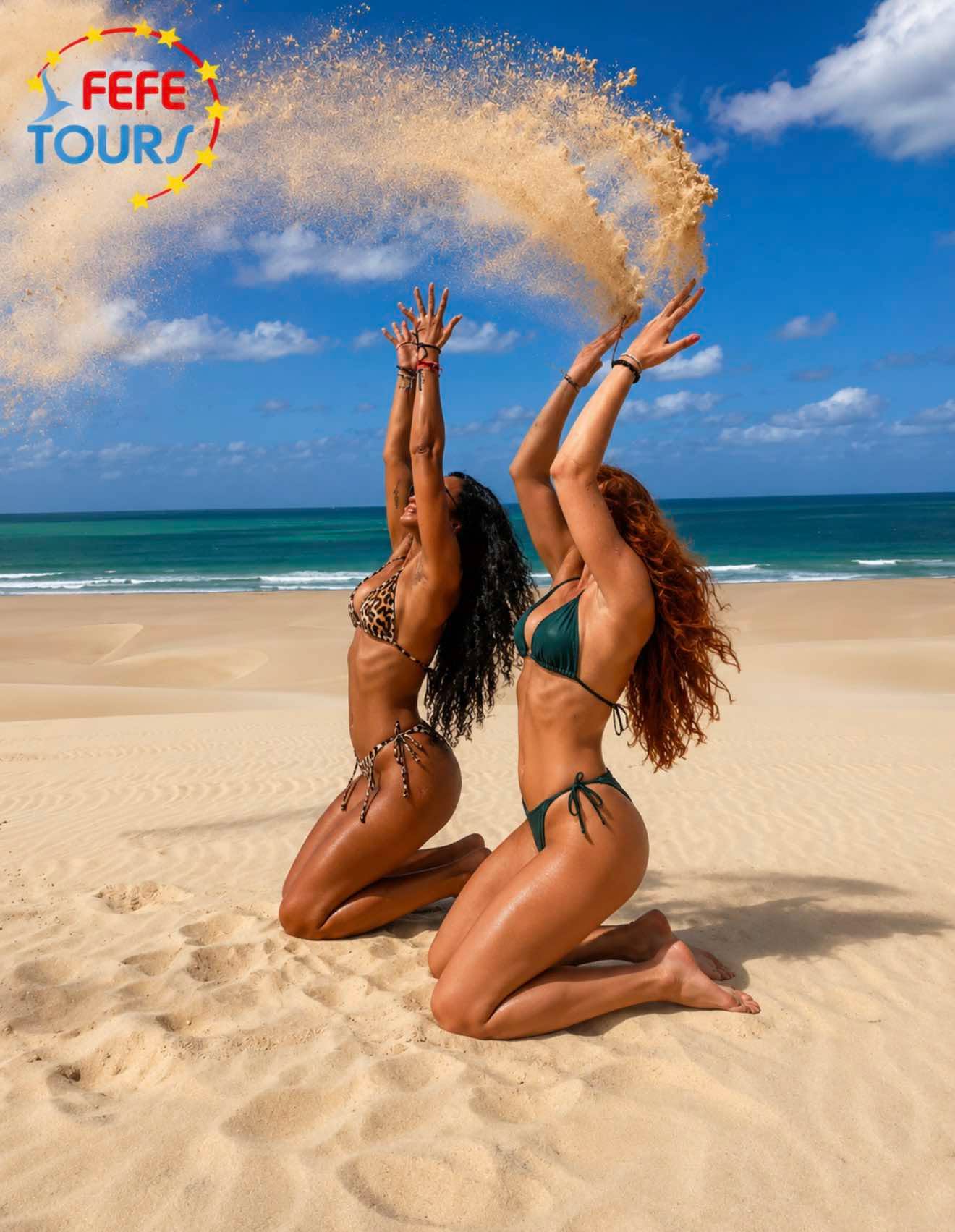 Friends celebrating among the dunes
